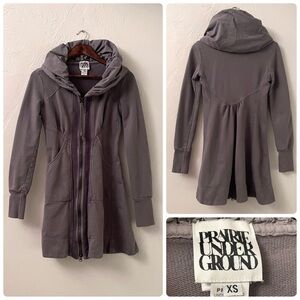 Prairie Underground Mid-Victorian Longline Full Zip Hoodie Sweater in Grey Taupe